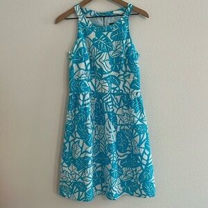 Ann Taylor Dress Cotton Blue Leaf Print Size 6